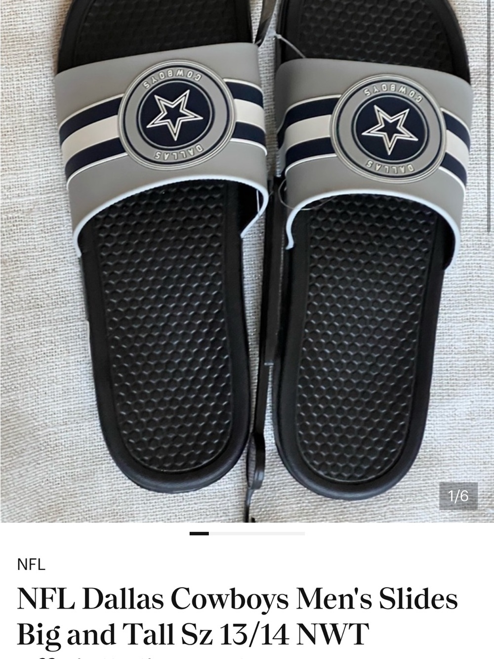 NFL Dallas Cowboys Gray, Navy & Black Slide Sandals for Men Men’s Size 13/14